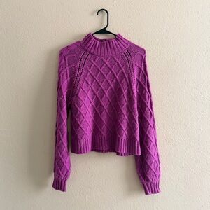 American Eagle Mockneck Purple Cableknit Sweater